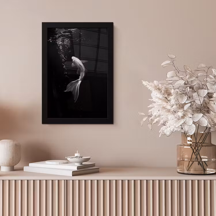 Poster met lijst - Koi Luchtbellen Zwart Wit — 5