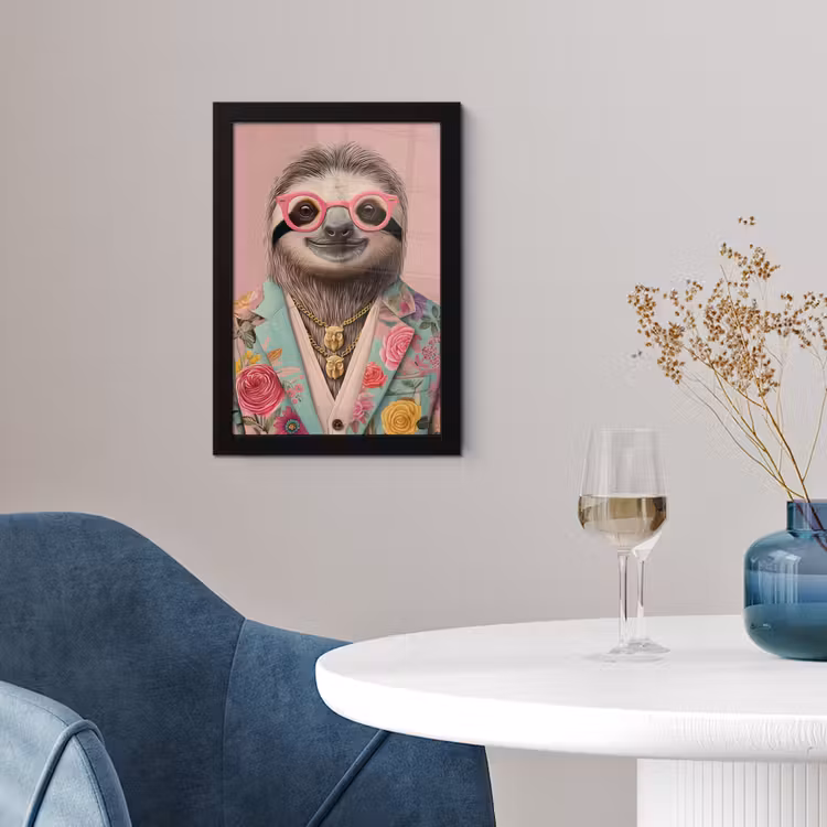 Poster met lijst - Luiaard - Bloemenprint - Bril - Roze — 4