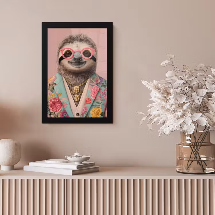 Poster met lijst - Luiaard - Bloemenprint - Bril - Roze — 5
