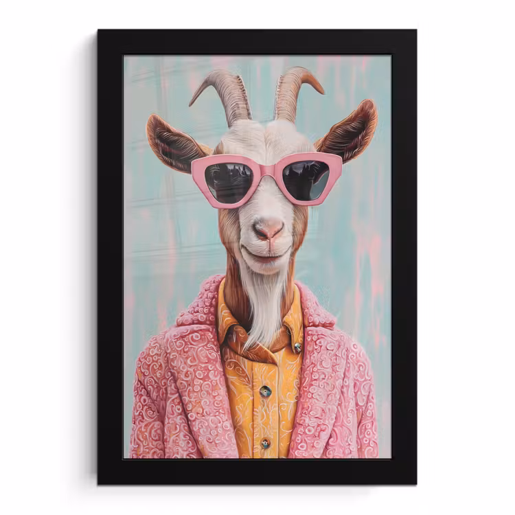 Poster met lijst - Zonnebril - Roze - Geit - Horen — 1