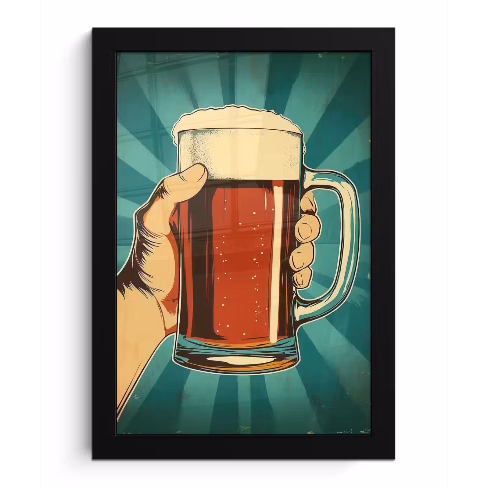 Poster met lijst - Bierglas - Schuim - Retro - Groen — 1