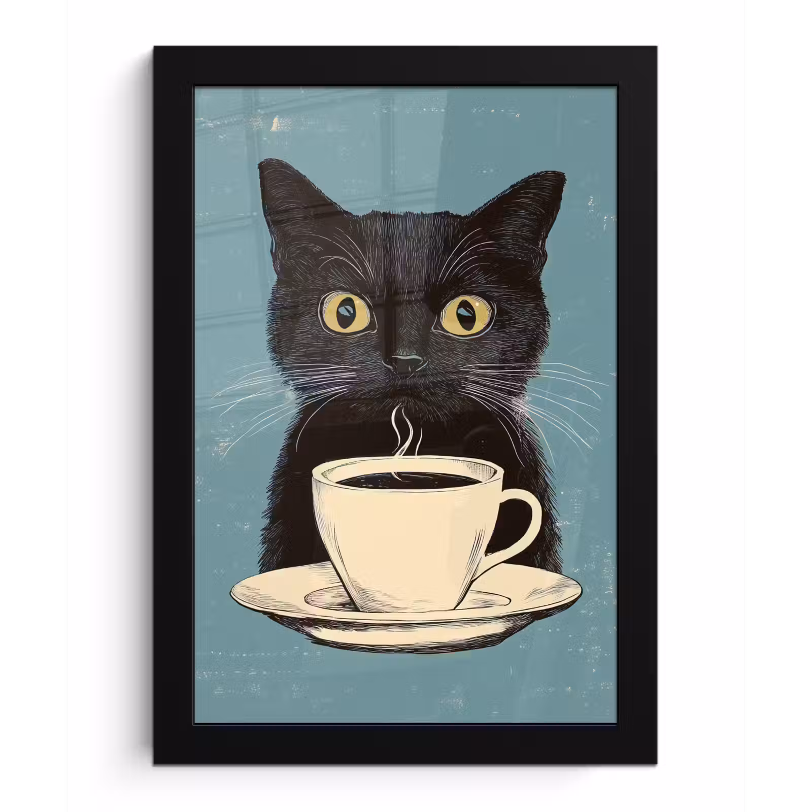 Poster met lijst - Kat - Zwart - Koffie - Minimalistisch — 1