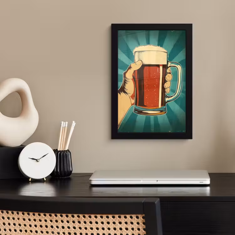 Poster met lijst - Bierglas - Schuim - Retro - Groen — 2