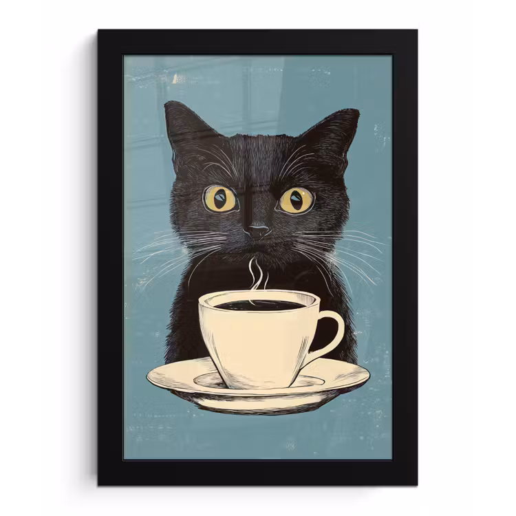 Poster met lijst - Kat - Zwart - Koffie - Minimalistisch — 1