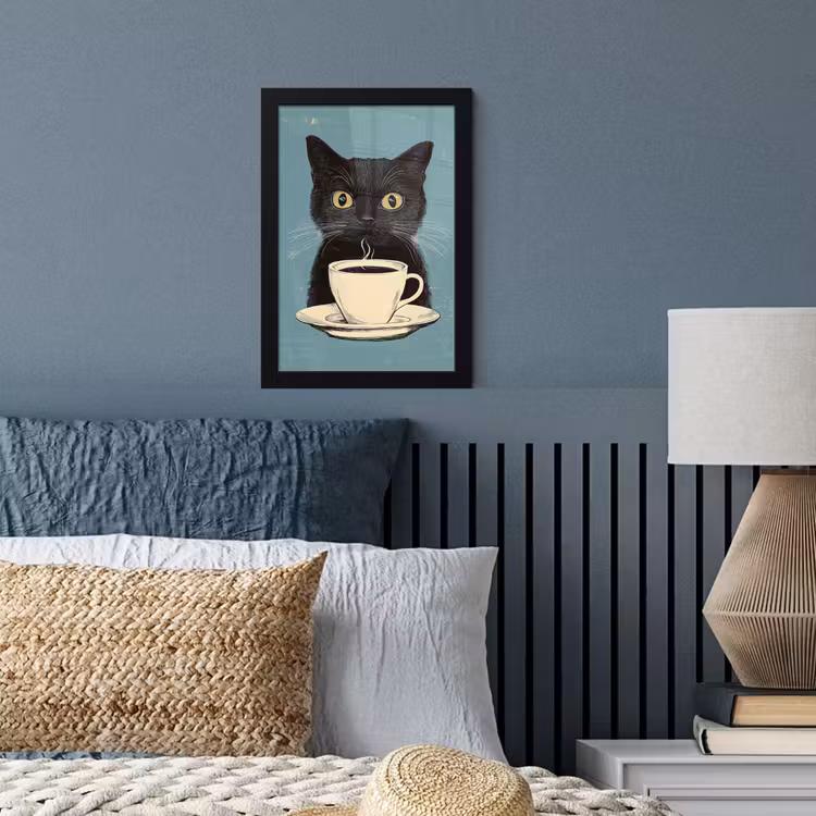 Poster met lijst - Kat - Zwart - Koffie - Minimalistisch — 3