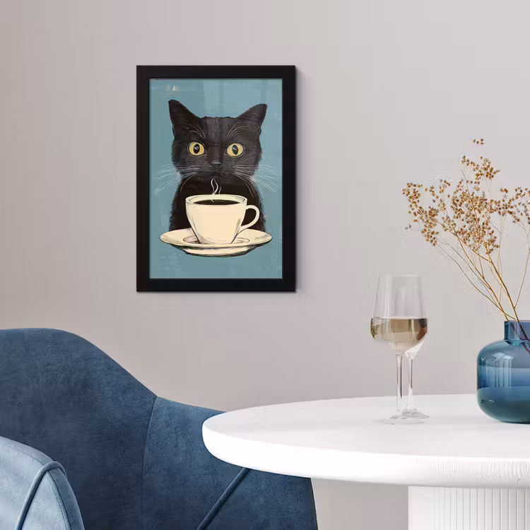 Poster met lijst - Kat - Zwart - Koffie - Minimalistisch — 4