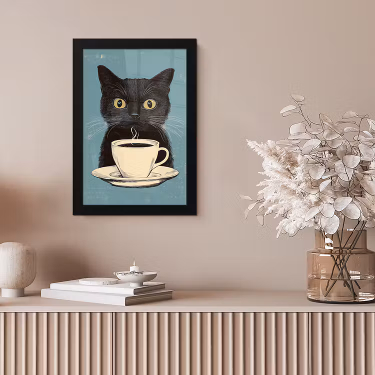 Poster met lijst - Kat - Zwart - Koffie - Minimalistisch — 5