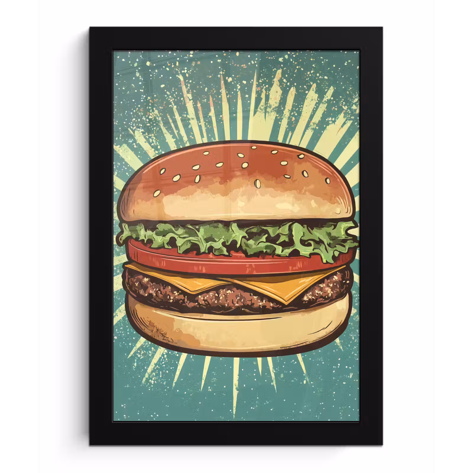 Poster met lijst - Hamburger - Illustratie - Sla - Kaas — 1