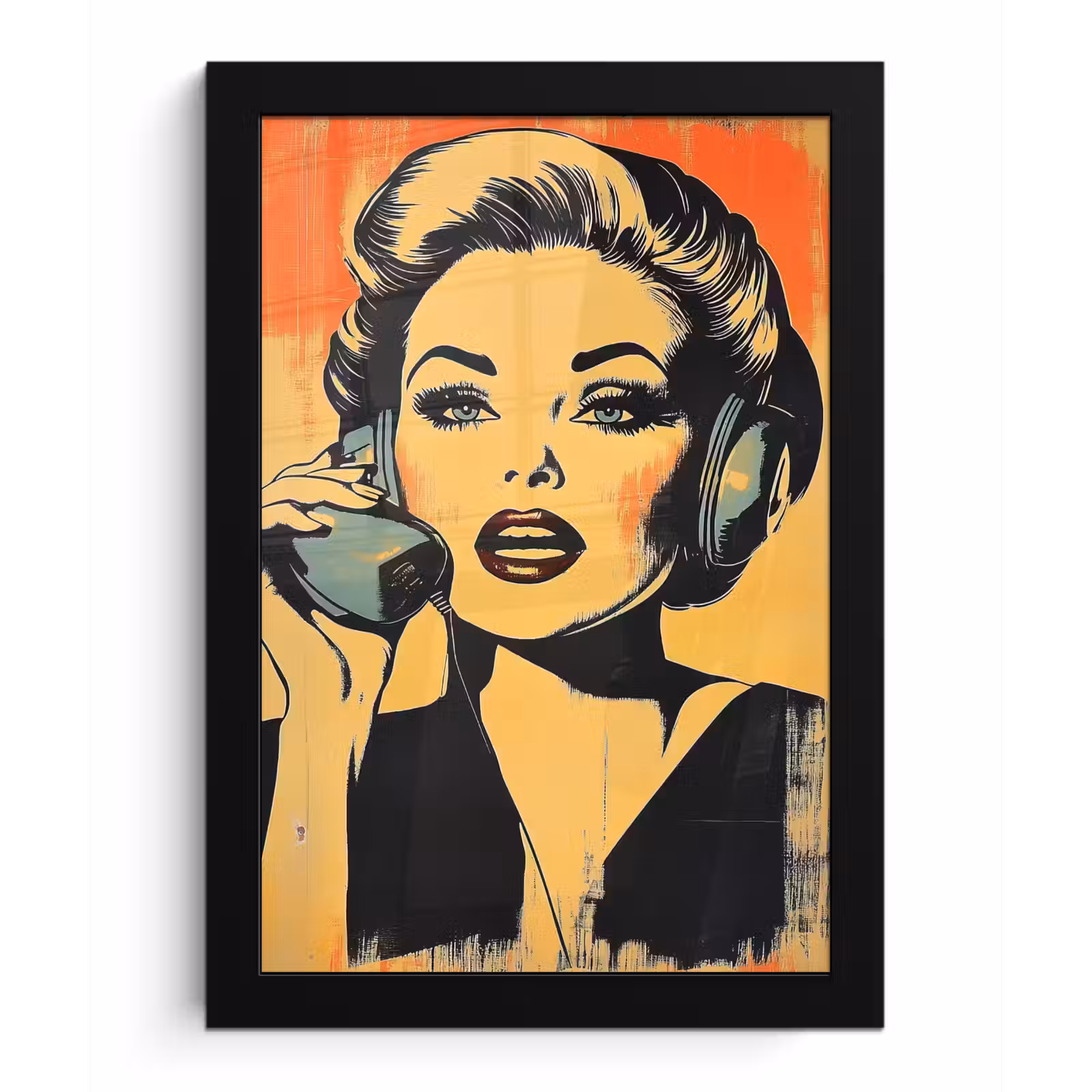 Poster met lijst - Retro - Vrouw - Koptelefoon - Oranje — 1