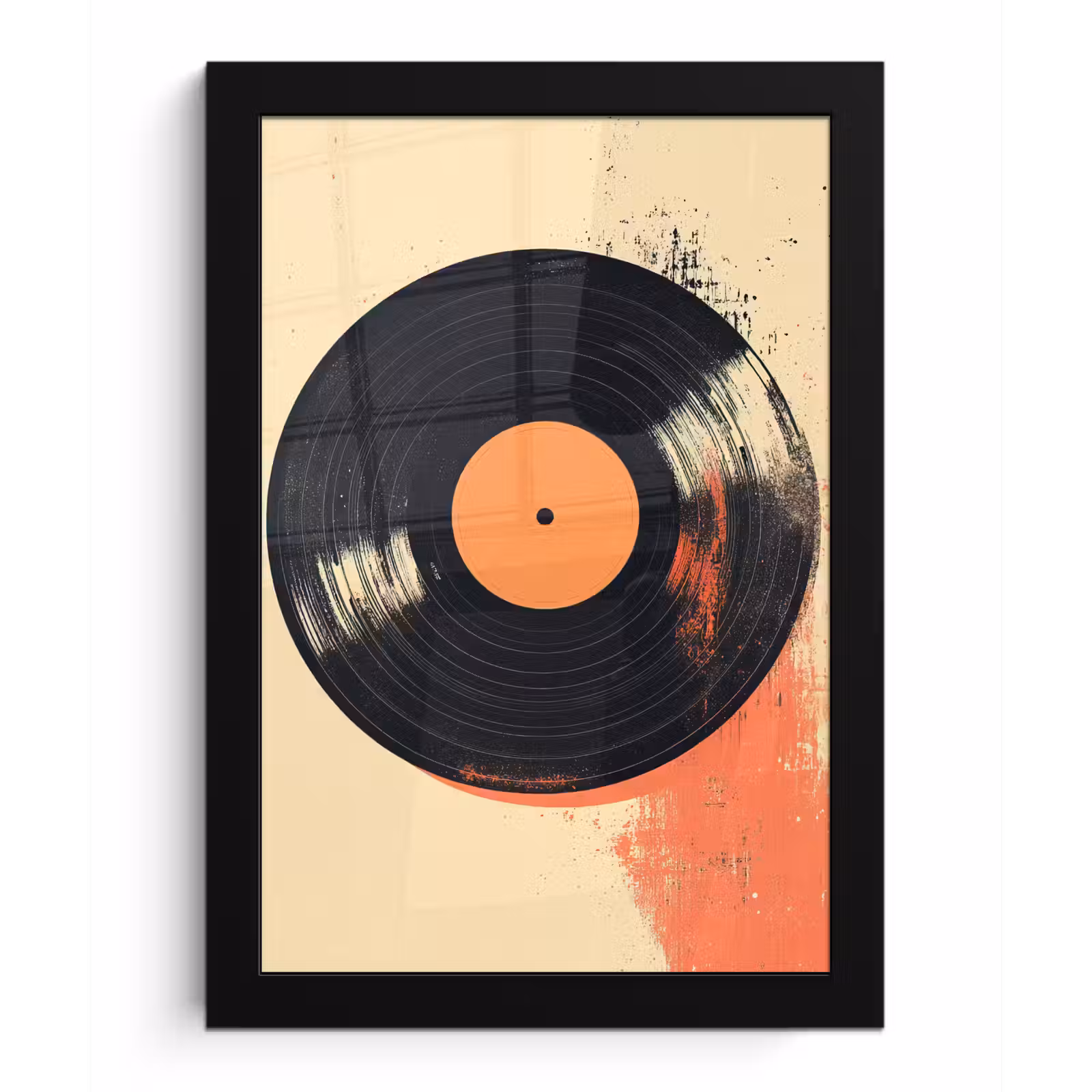 Poster met lijst - Vinylplaat - Zwart - Verfspatten - Retro — 1