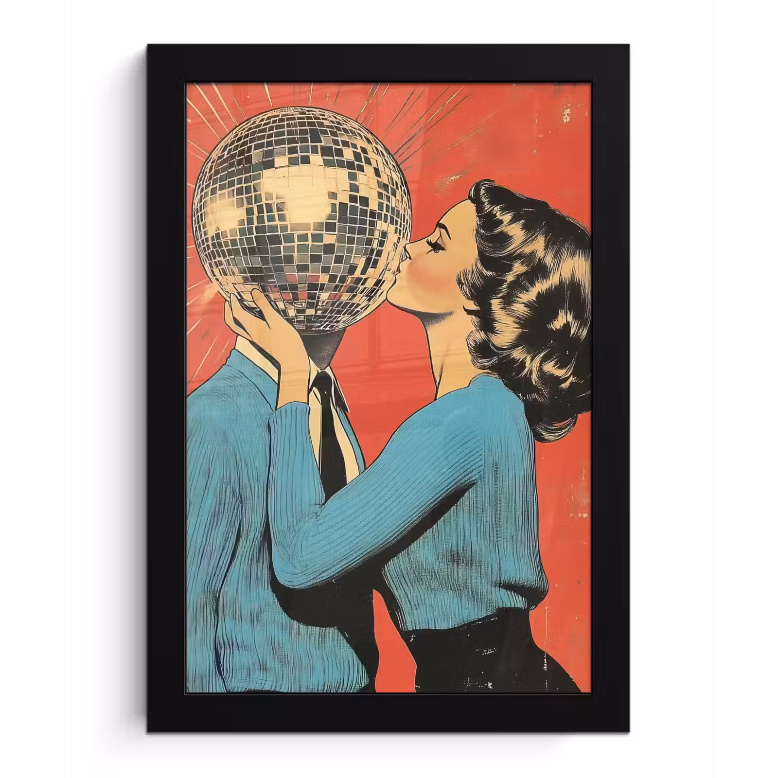 Poster met lijst - Vrouw - Retro - Discobal - Kus — 1