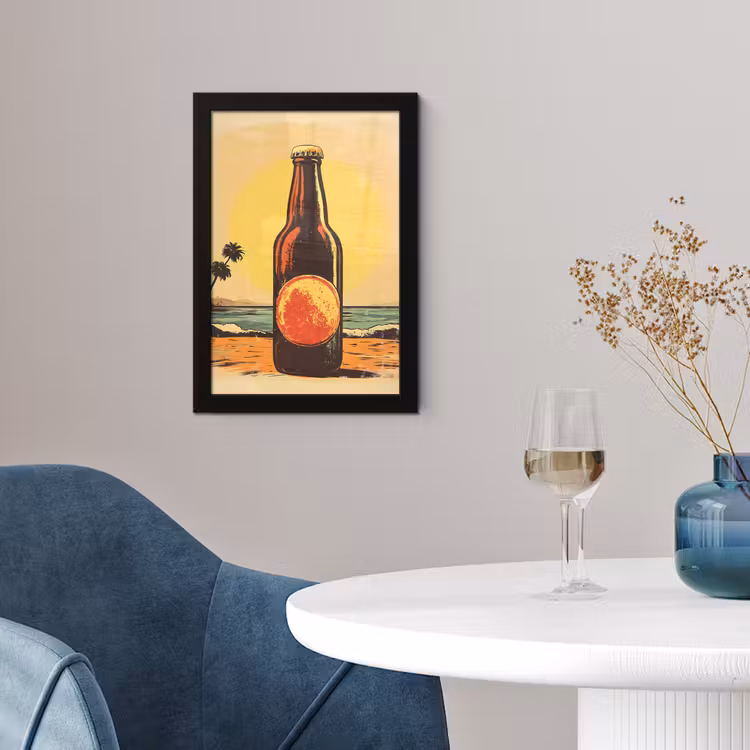 Poster met lijst - Bierfles - Zonsondergang - Palmbomen - Zee — 4