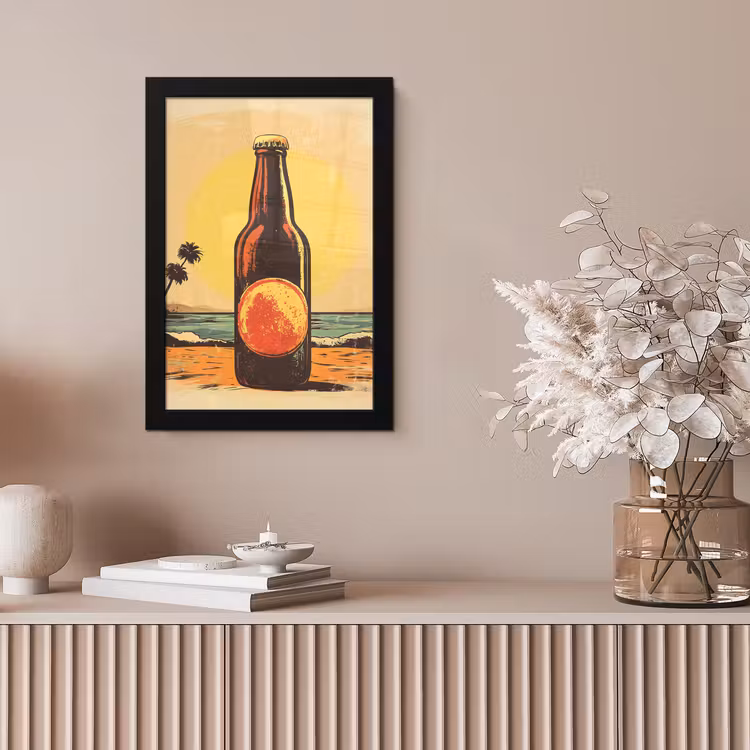 Poster met lijst - Bierfles - Zonsondergang - Palmbomen - Zee — 5