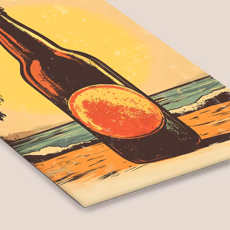 Poster met lijst - Bierfles - Zonsondergang - Palmbomen - Zee — 7