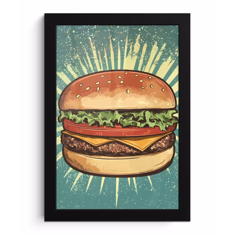 Poster met lijst - Hamburger - Illustratie - Sla - Kaas — 1