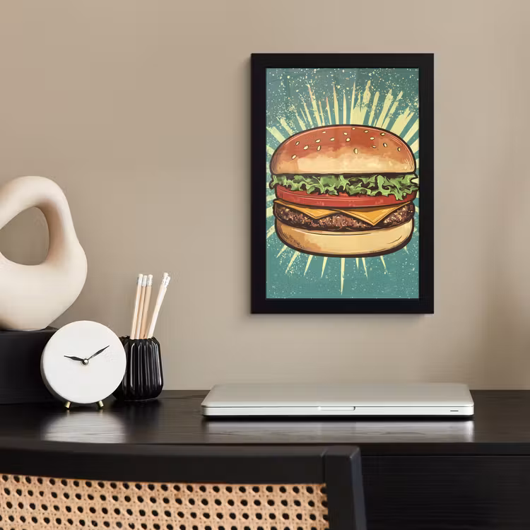 Poster met lijst - Hamburger - Illustratie - Sla - Kaas — 2