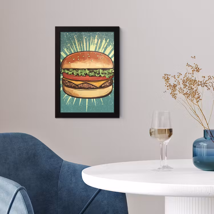 Poster met lijst - Hamburger - Illustratie - Sla - Kaas — 4