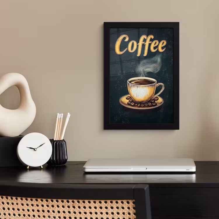 Poster met lijst - Koffie - Schotel - Koffiebonen - Retro — 2