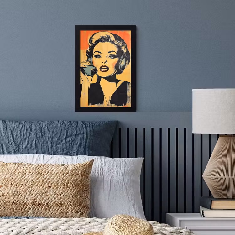 Poster met lijst - Retro - Vrouw - Koptelefoon - Oranje — 3