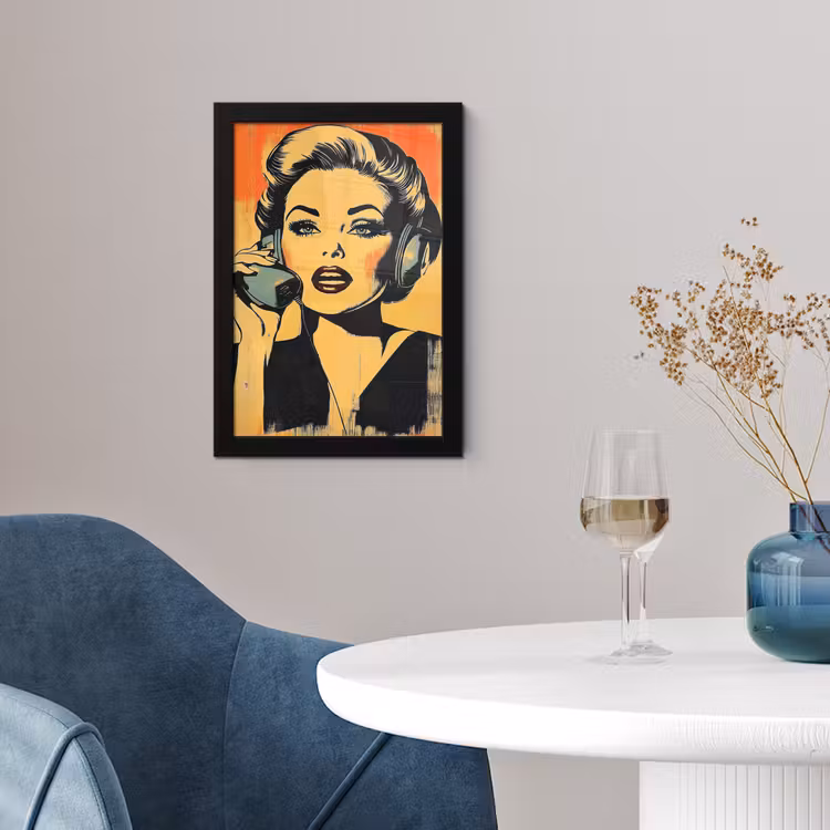 Poster met lijst - Retro - Vrouw - Koptelefoon - Oranje — 4