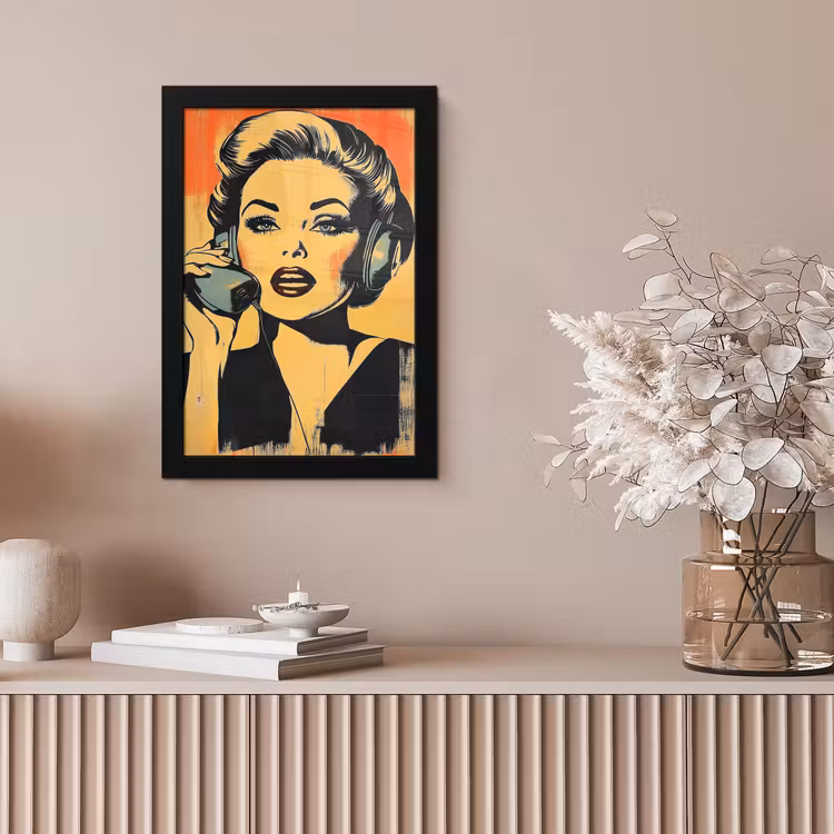 Poster met lijst - Retro - Vrouw - Koptelefoon - Oranje — 5