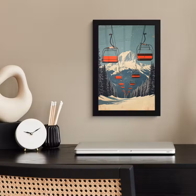 Poster met lijst - Sneeuw - Skilift - Rood - Bomen — 2