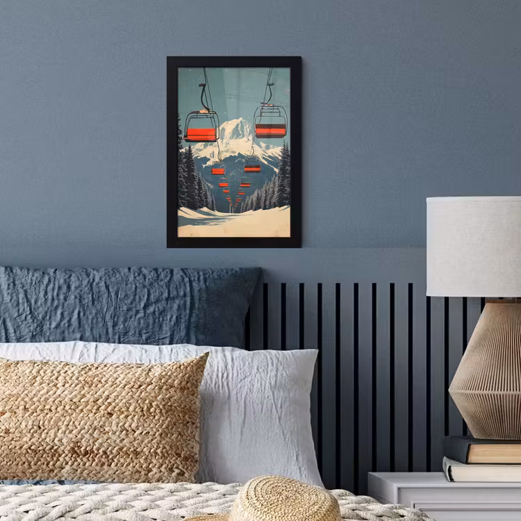 Poster met lijst - Sneeuw - Skilift - Rood - Bomen — 3