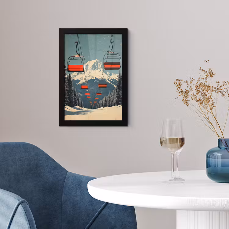 Poster met lijst - Sneeuw - Skilift - Rood - Bomen — 4