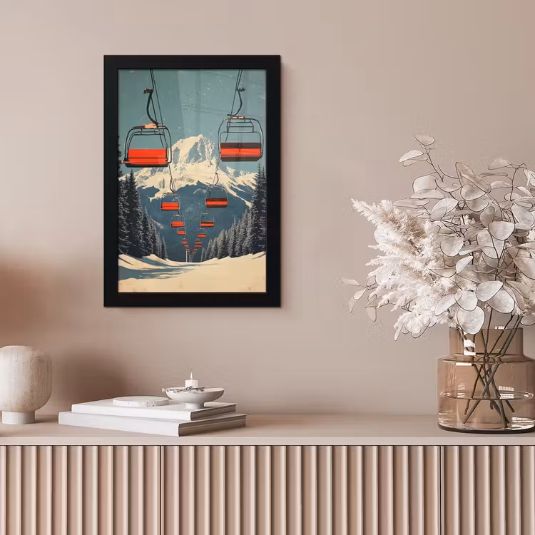 Poster met lijst - Sneeuw - Skilift - Rood - Bomen — 5