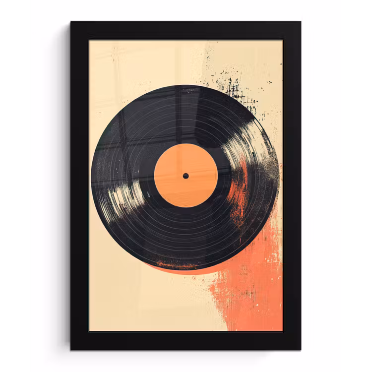 Poster met lijst - Vinylplaat - Zwart - Verfspatten - Retro — 1