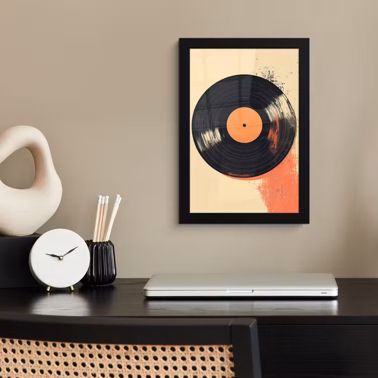 Poster met lijst - Vinylplaat - Zwart - Verfspatten - Retro — 2