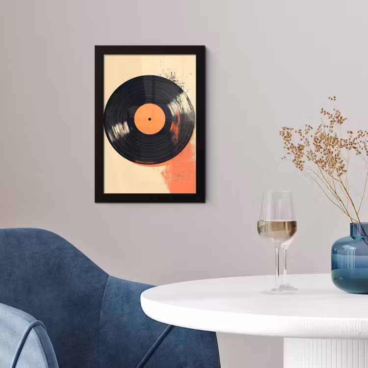 Poster met lijst - Vinylplaat - Zwart - Verfspatten - Retro — 4