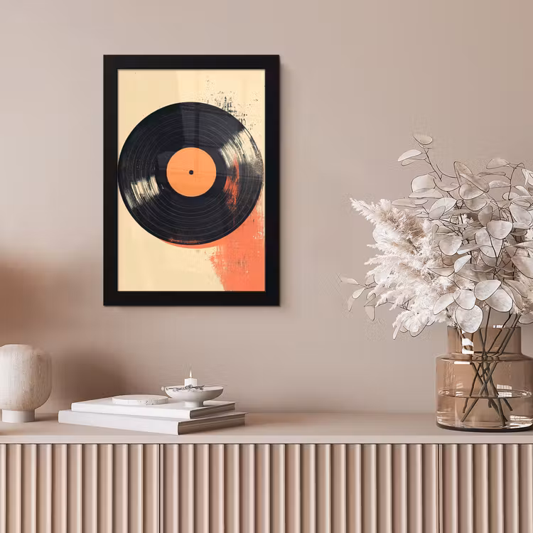 Poster met lijst - Vinylplaat - Zwart - Verfspatten - Retro — 5