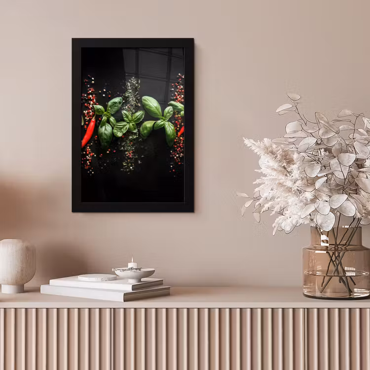 Poster met lijst - Chilipepers - Basilicum - Blaadjes - Rood — 5