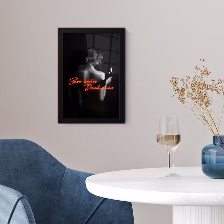 Poster met lijst - Save Water Drink Wine Vrouw — 4