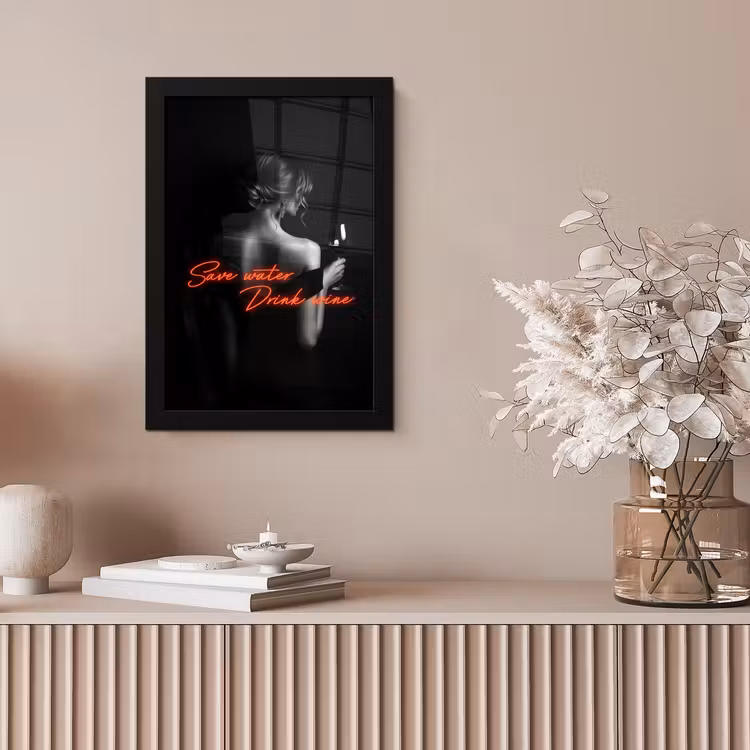 Poster met lijst - Save Water Drink Wine Vrouw — 5