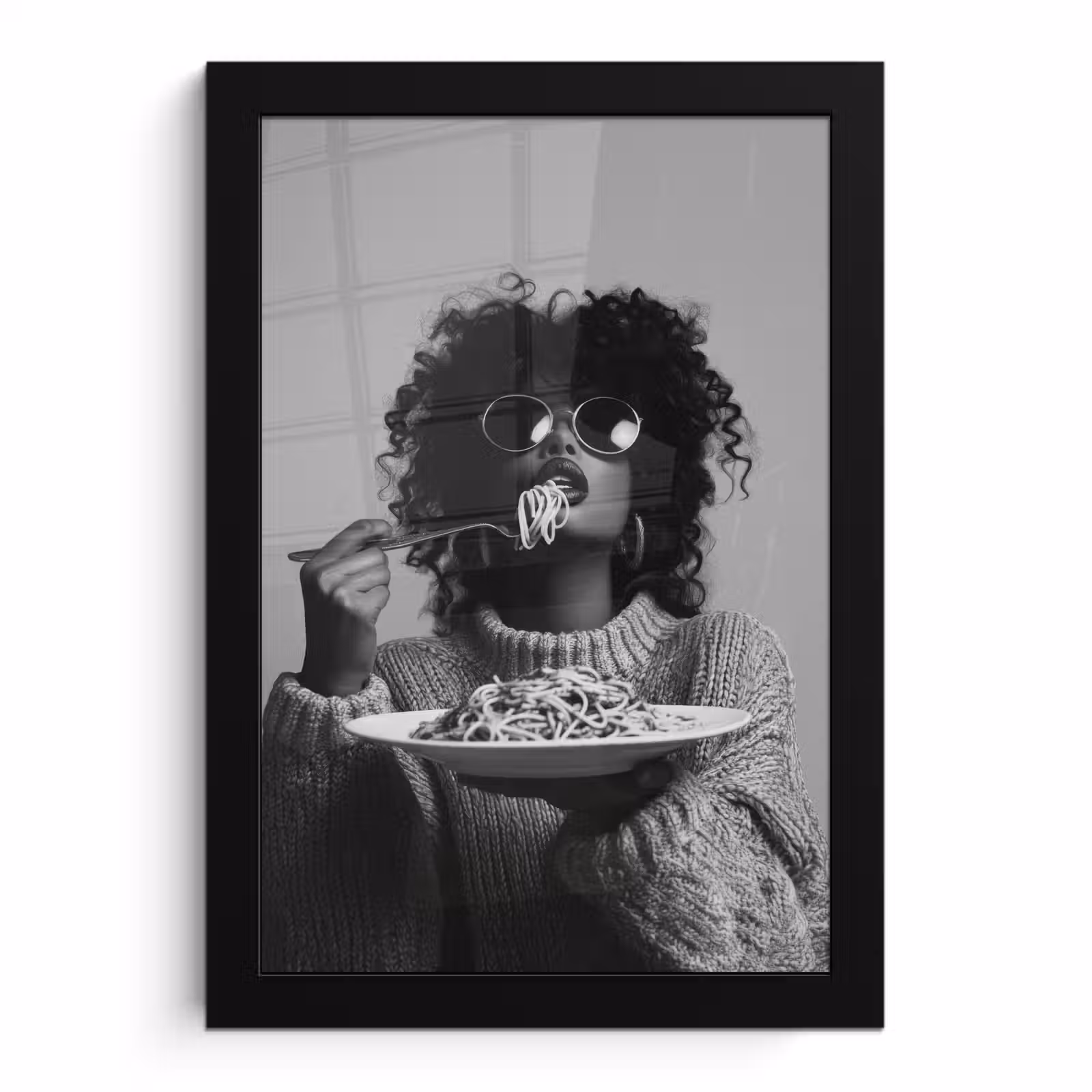 Poster met lijst - Vrouw - Pasta - Zwart - Wit — 1