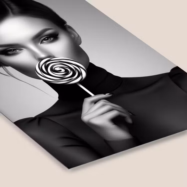 Poster met lijst - Vrouw met Spiraal Lolly Zwart Wit — 7
