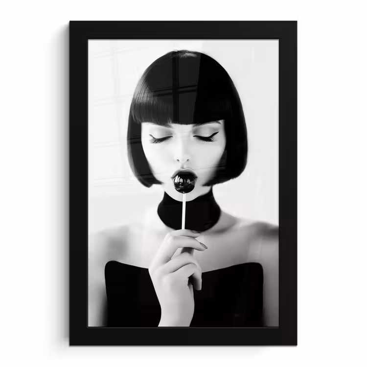 Poster met lijst - Vrouw - Lolly - Zwart - Wit — 1