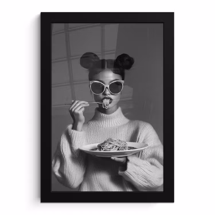 Poster met lijst - Vrouw met Zonnebril Spaghetti Zwart Wit