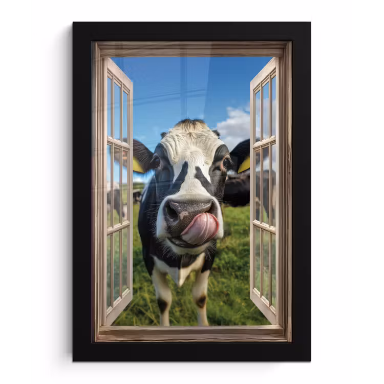Poster met lijst - Doorkijk - Koe - Weiland - Dieren - Natuur — 1