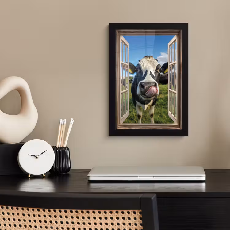 Poster met lijst - Doorkijk - Koe - Weiland - Dieren - Natuur — 2