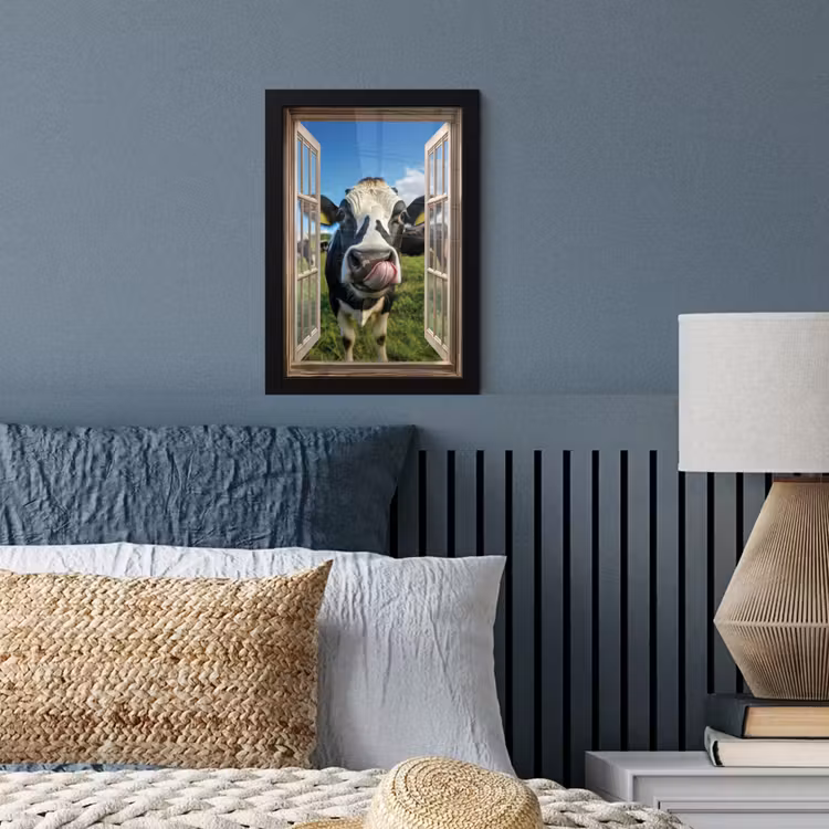 Poster met lijst - Doorkijk - Koe - Weiland - Dieren - Natuur — 3