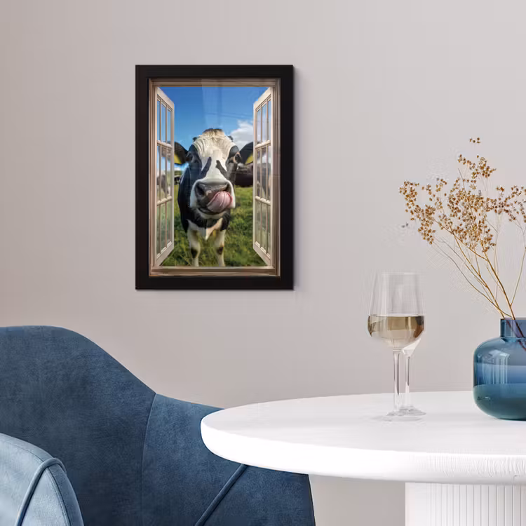 Poster met lijst - Doorkijk - Koe - Weiland - Dieren - Natuur — 4