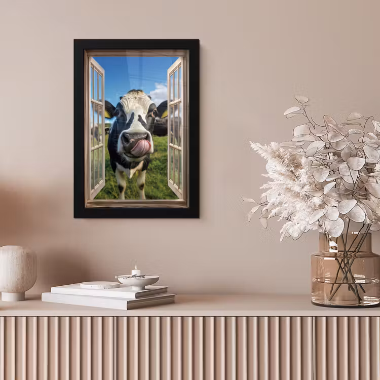 Poster met lijst - Doorkijk - Koe - Weiland - Dieren - Natuur — 5
