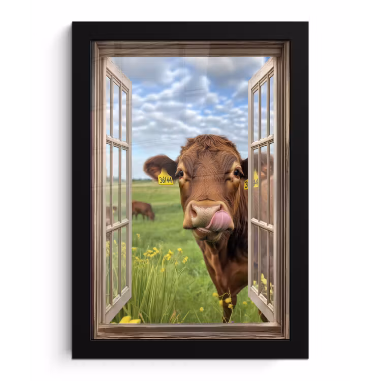 Poster met lijst - Doorkijk - Koe - Weiland - Landschap - Dieren — 1