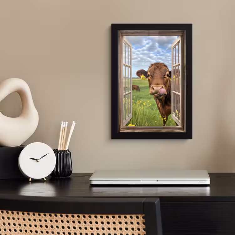 Poster met lijst - Doorkijk - Koe - Weiland - Landschap - Dieren — 2