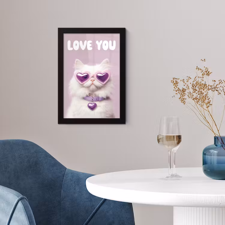 Poster met lijst - Witte Kat met Hartjesbril — 4