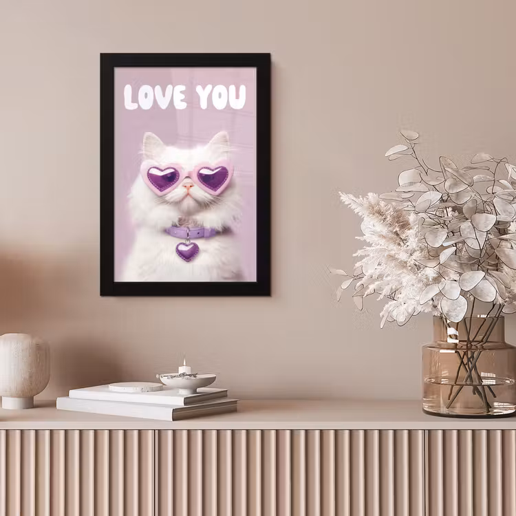 Poster met lijst - Witte Kat met Hartjesbril — 5