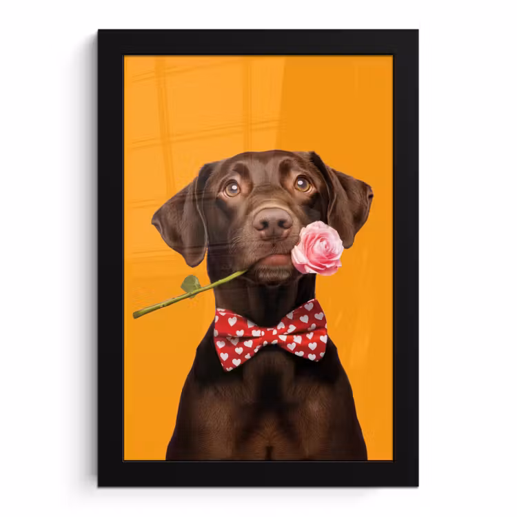 Poster met lijst - Labrador met Roos en Strik